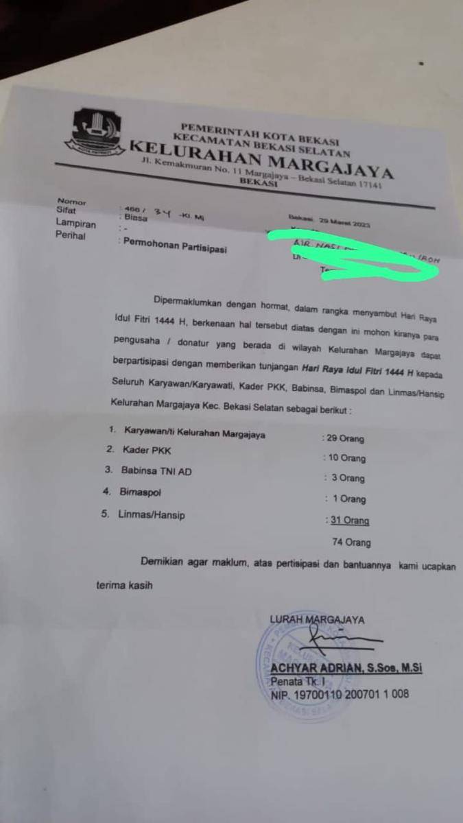 Surat edaran Lurah Margajaya. (Istimewa)