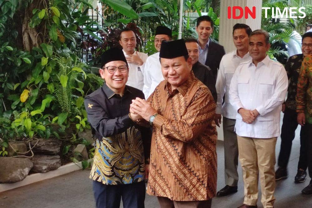 Ketua Umum PKB, Muhaimin Iskandar menggelar pertemuan di kediaman Ketua Umum Partai Gerindra Prabowo Subianto di Jalan Kertanegara pada Senin (10/4/2023). (IDN Times/Yosafat Diva Bayu Wisesa)
