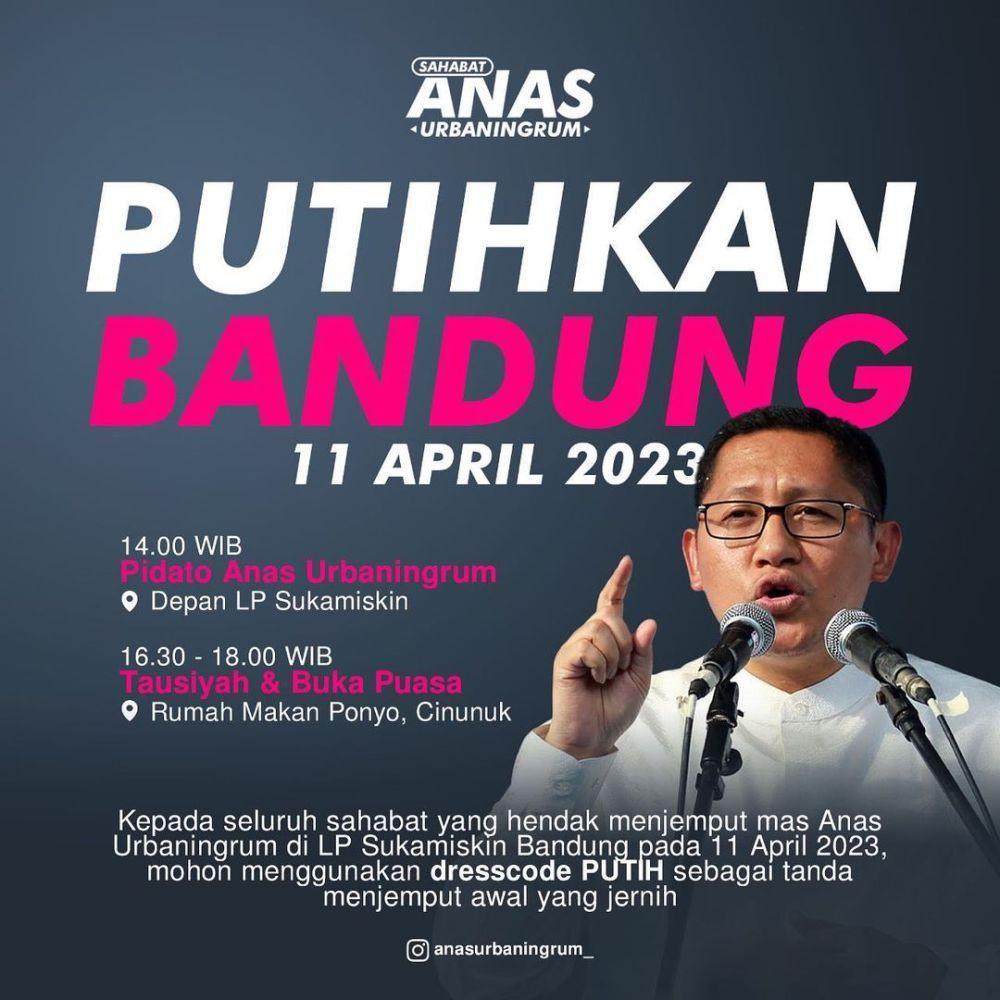 Poster ajakan menyambut kebebasan Anas Urbaningrum.instagram.com/@anasurbaningrum_