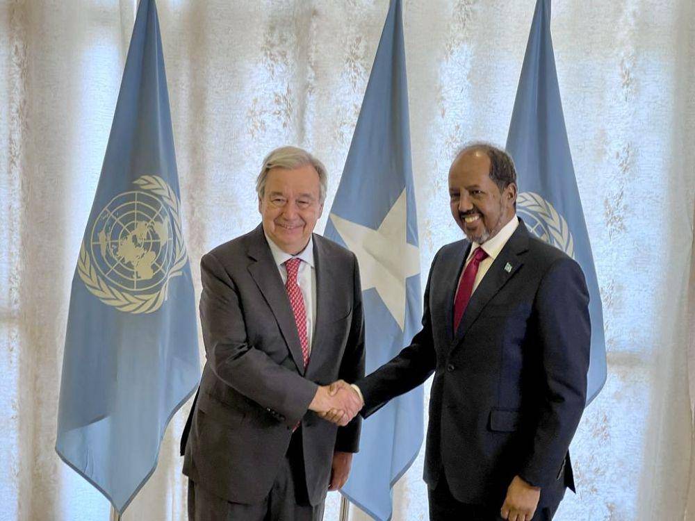 Sekjen PBB Antonio Guterres dan Presiden Hassan Mohamud (Twitter.com/Antonio Guterres)