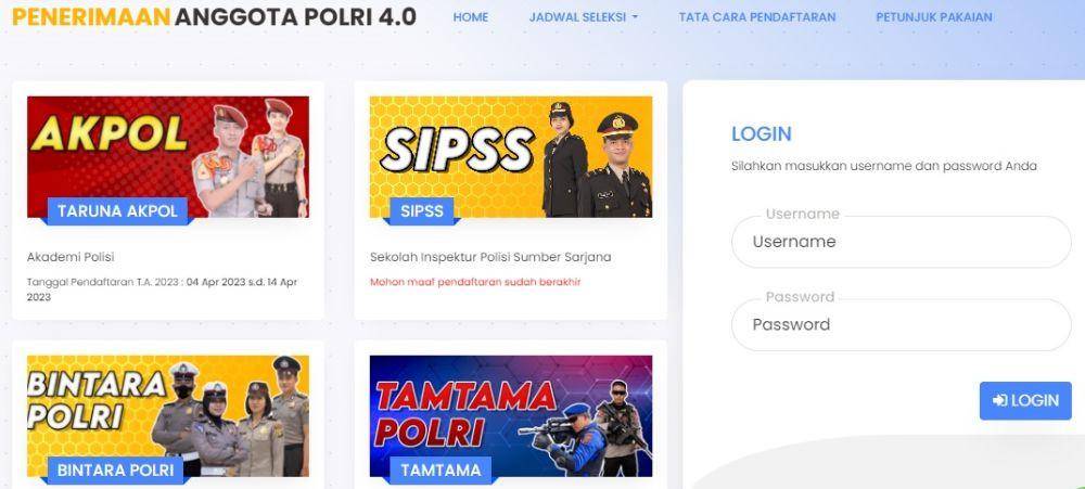 Website pendaftaran calon anggota Polri (penerimaan.polri.go.id)