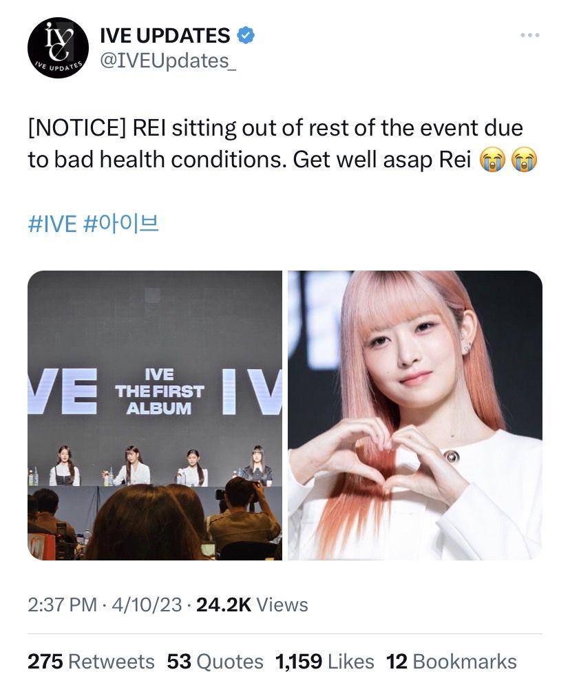 Rei tidak ikut acara perilisan album perdana iVE sampai akhir (twitter.com/@IVEUpdates_)