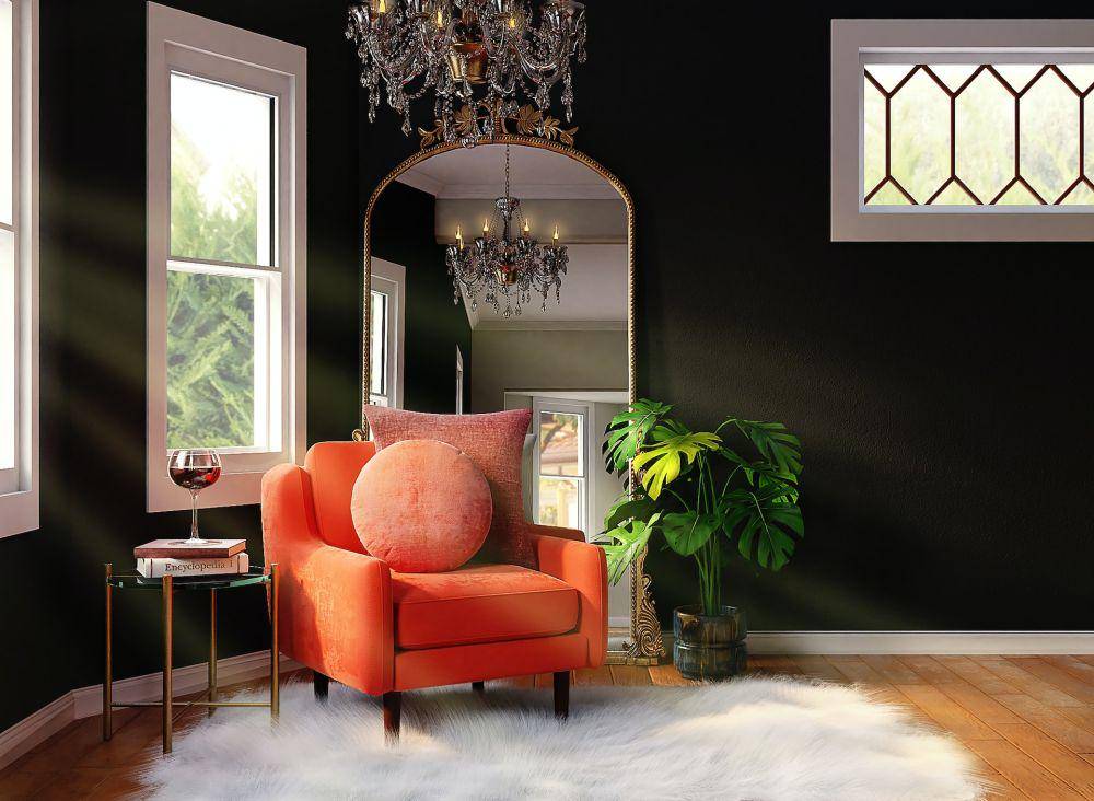 ilustrasi desain interior vintage bernuansa hitam (unsplash.com/Spacejoy)