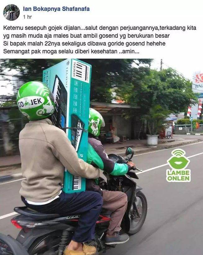 ojol dapat penumpang bawa barang (instagram.com/lambeonlen)