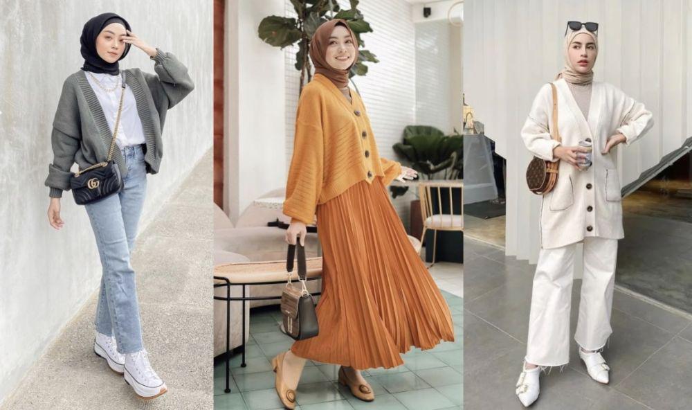 9 Ide Outfit Hijab Pakai Kardigan Rajut buat Buka Bersama, Catchy!