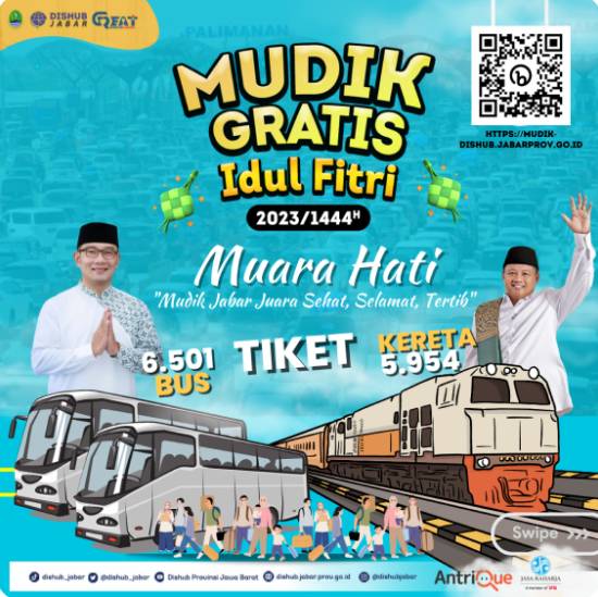 Pemprov Jabar menggelar program mudik gratis bagi masyarakat, yang menyediakan lebih dari 12 ribu tiket dengan tujuan Jateng dan Jatim. (Dok. Pemprov Jabar)