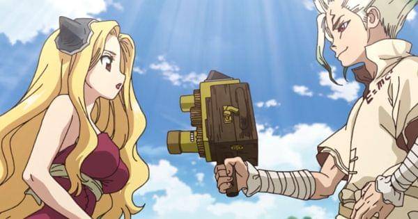 Senku memberikan kamera buatannya pada Minami ( Dok. TMS Entertaiment / Dr. Stone S3 )