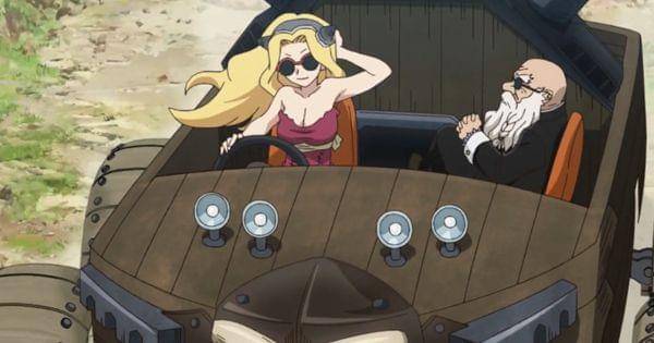 Kaseki dan Minami menaiki Steam Gorilla 2  -  Dr. Stone S3 ( Dok. TMS Entertaiment / Dr. Stone S3 )