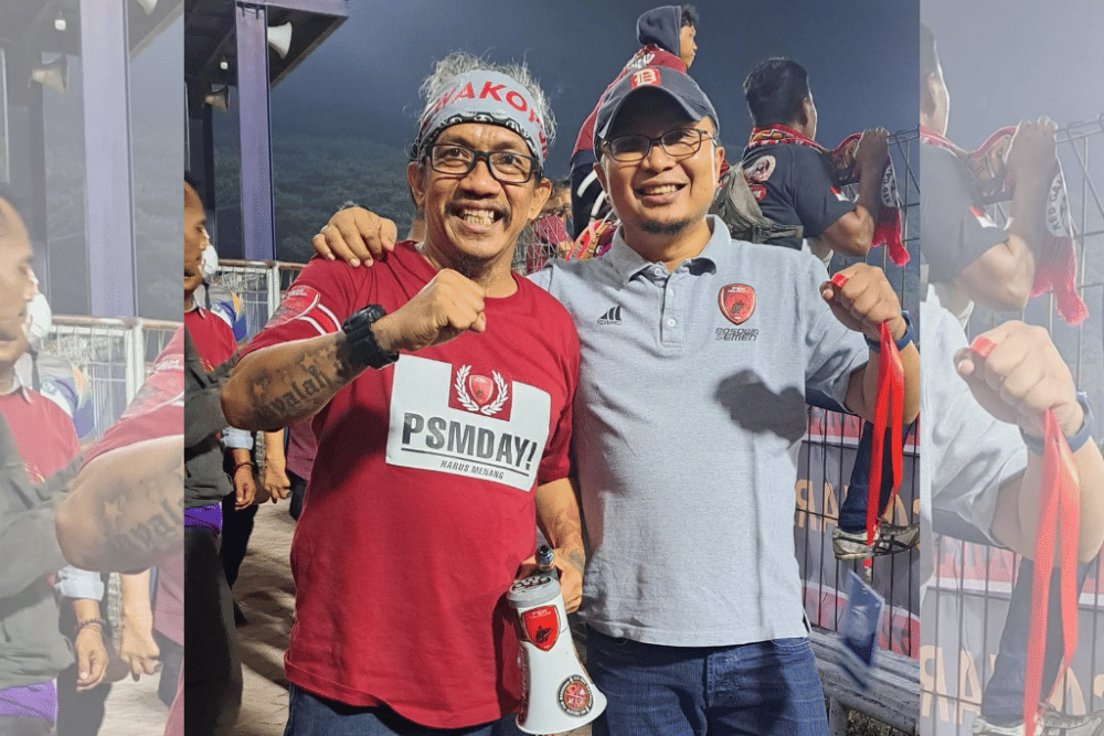 Panglima kelompok suporter Laskar Ayam Jantan, Uki Nugraha (kiri), bersama dengan CEO PSM Makassar yakni Sadikin Aksa (kanan). (Instagram.com/nugrahauki)