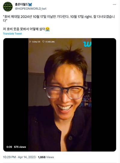 J-Hope BTS live di weverse sebelum wamil (twitter.com/@briller_613)
