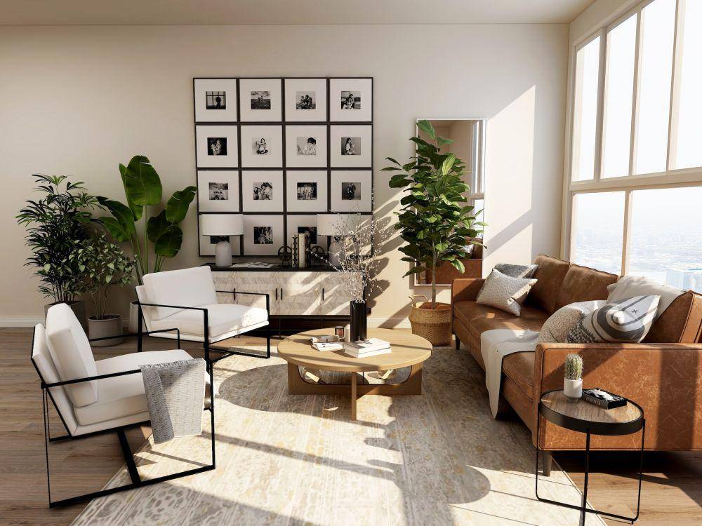 Ilustrasi ruang tamu nuansa earth tone (unsplash.com/Collov Home Design)