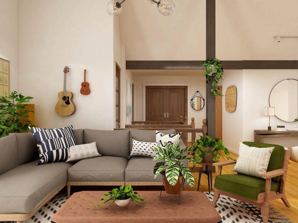 Ilustrasi ruang tamu nuansa earth tone (unsplash.com/Collov Home Design)