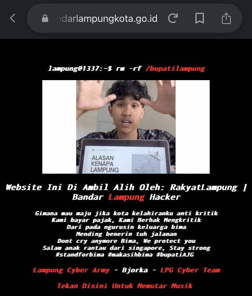 Website Resmi Pemkot Bandar Lampung Diretas, Diduga Hacker Pro Bima