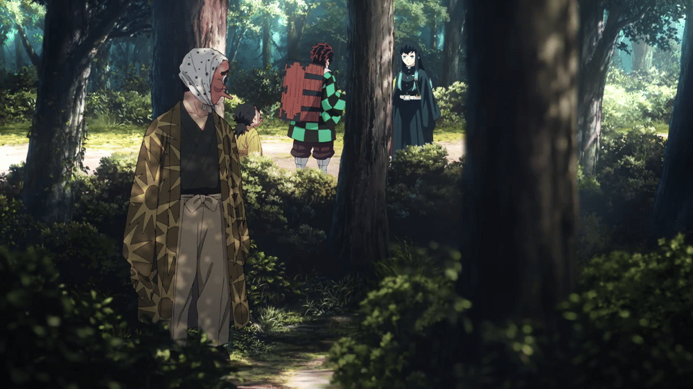 Haganezuka menguping pembicaraan Tanjiro dan Tokito (dok. Ufotable/ Kimetsu no Yaiba Swordsmith Village Arc)