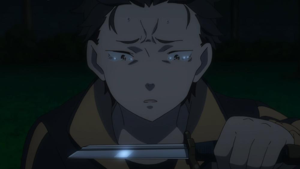 Subaru membunuh dirinya dengan pedang patah. (dok. White Fox/Re:ZERO -Starting Life in Another World-)