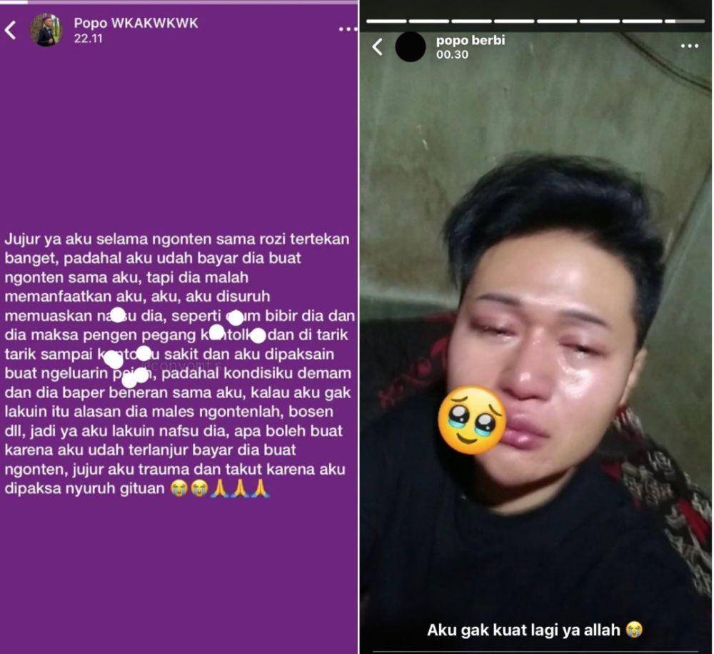 Popo mengaku dilecehkan Rozi (Twitter.com/kegblgnunfaedh)