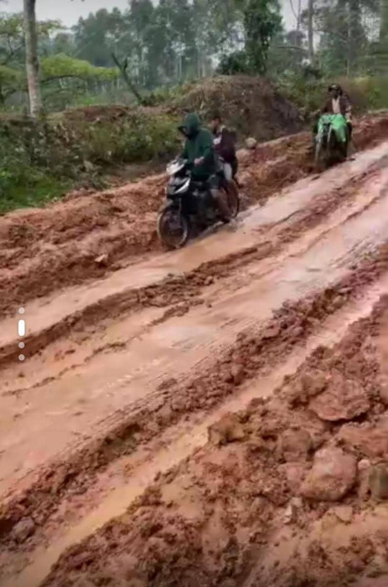 Kondisi jalan rusak di Suoh Kabupaten Lampung Barat. (TikTok/@31maret__)