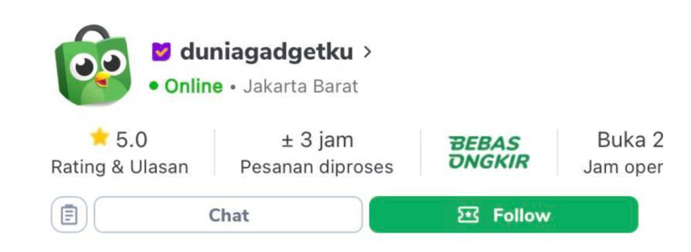 Tangkapan layar toko Duniagadgetku di Tokopedia (Dok. Tokopedia)