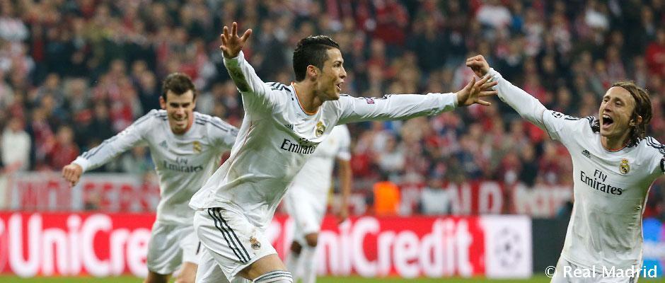 Para pemain Real Madrid merayakan gol ke gawang Bayern Munich di Liga Champions 2013/2014. (realmadrid.com)