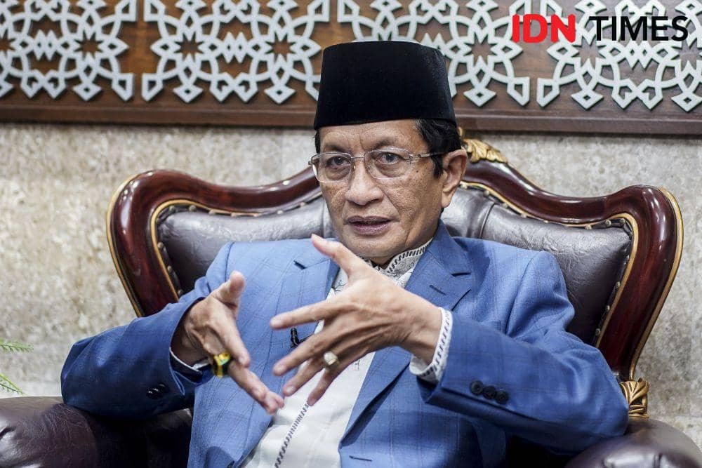 Prof. Dr. KH. Nasaruddin Umar, MA,  Imam Besar Masjid Istiqlal, Jakarta saat sesi wawancara khusus dengan Redaksi IDN Times (19/4/2023). (IDN Times/Herka Yanis P)