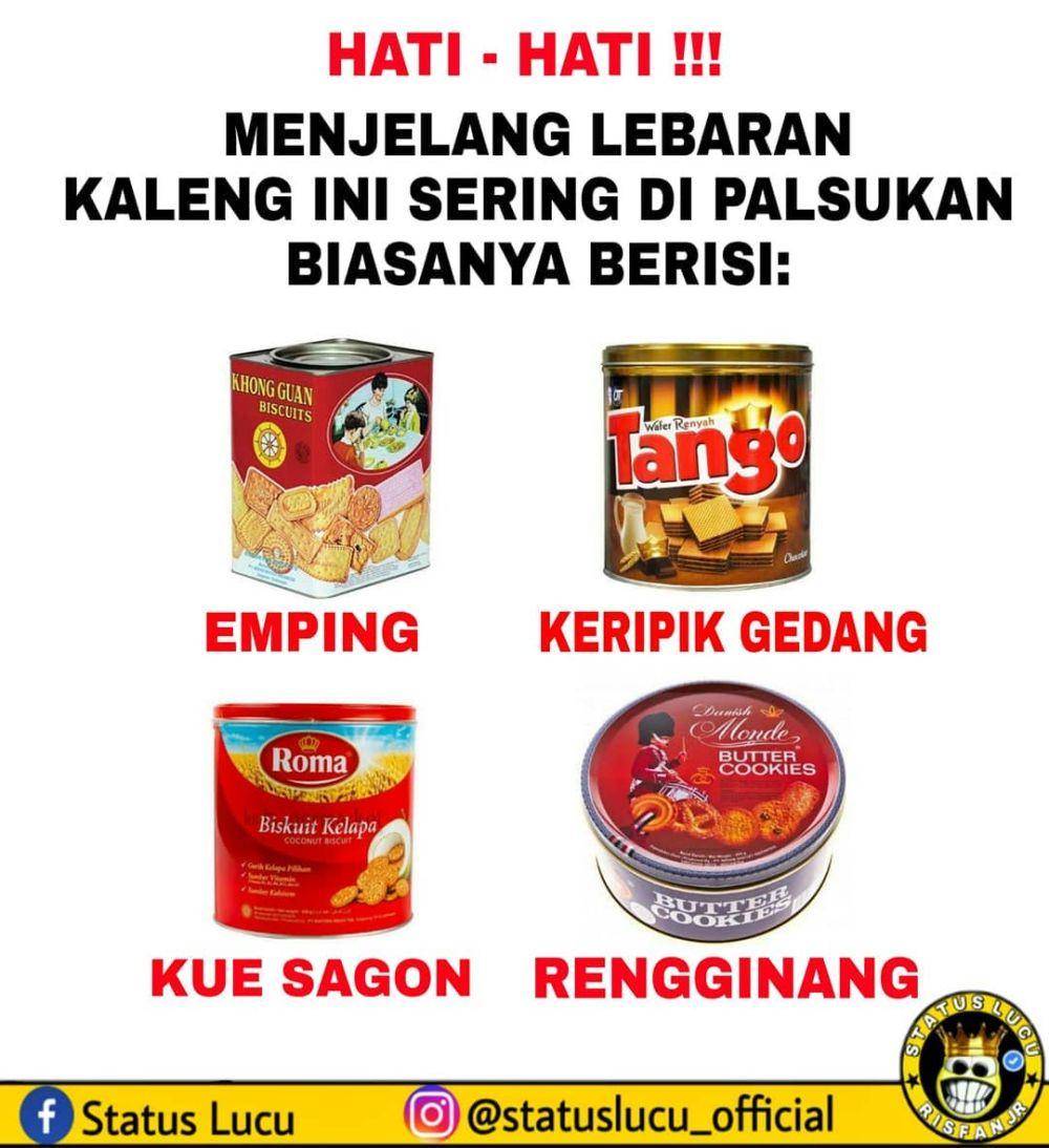 Meme tertipu isi kaleng biskuit lebaran (Facebook.com/Status Lucu)