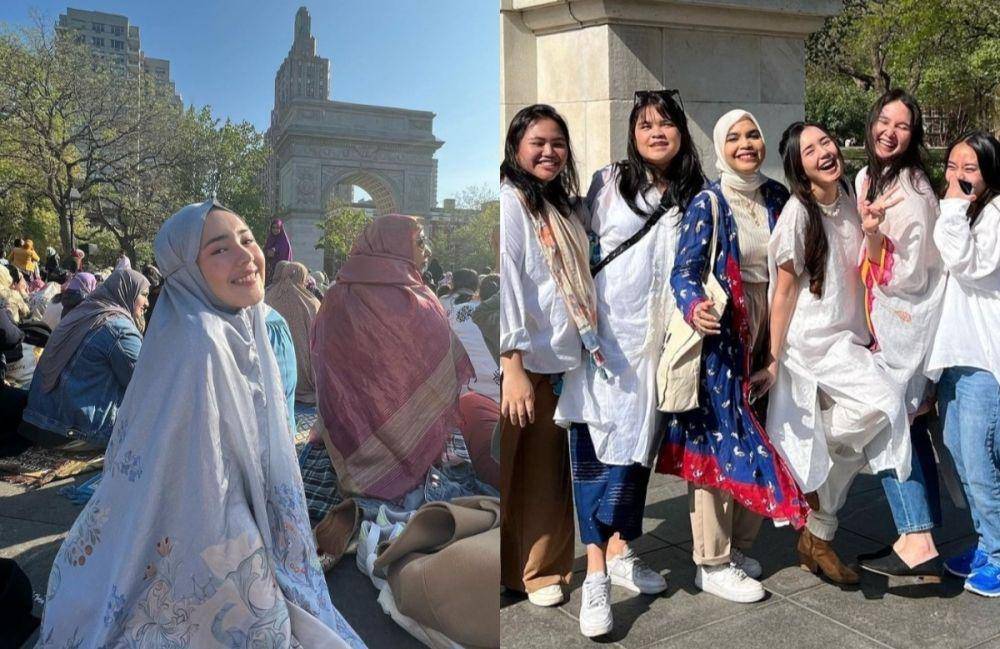 kolase potret momen lebaran Beby Tsabina di New York (instagram.com/bebytsabina)