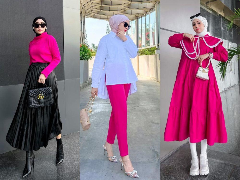 10 Padu Padan Hijab Fushia ala Yolla Anggita, Nyentrik!