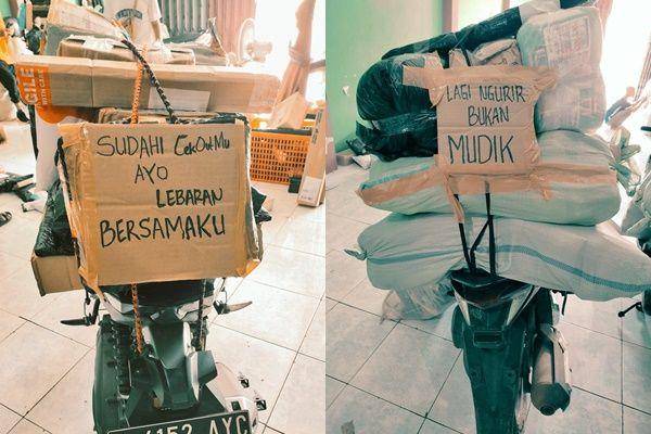 kurir antar paket pas Lebaran (twitter.com/txtdrikurir)