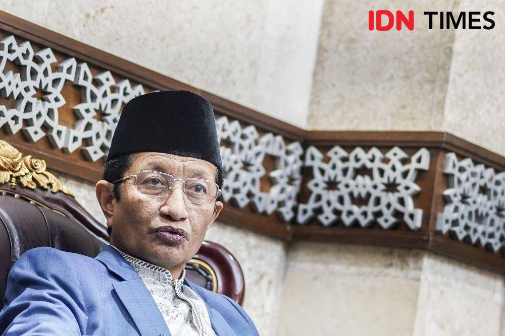Prof. Dr. KH. Nasaruddin Umar, MA,  Imam Besar Masjid Istiqlal, Jakarta saat sesi wawancara khusus dengan Redaksi IDN Times (19/4/2023). (IDN Times/Herka Yanis)