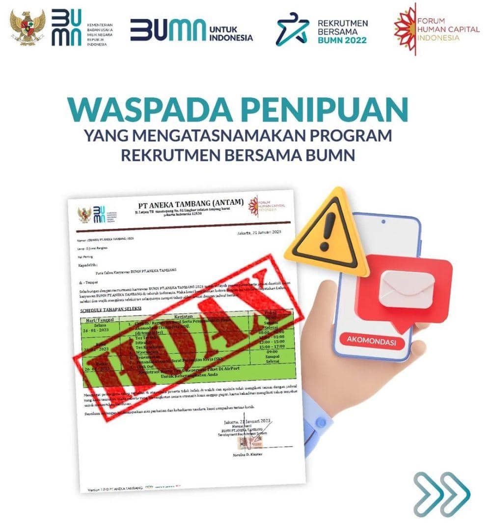 Poster penipuan rekrutmen bersama BUMN (instagram.com/fhci.bumn)