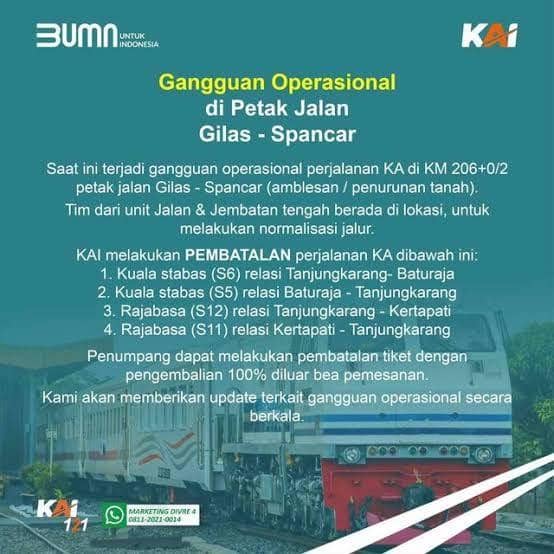 (Pengumuman pembatalan keberangkatan kereta api oleh pihak KAI Divre IV) IDN Times/Istimewa