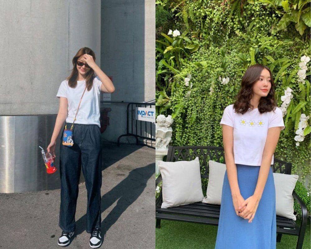 10 Inspirasi OOTD Hangout Pakai White T-shirt ala Namtan Tipnaree
