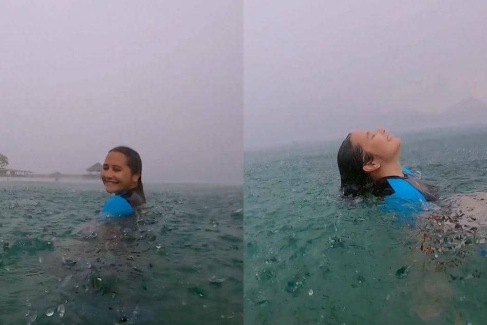 9 Potret Prilly Berenang Hujan-hujanan di Tengah Laut, Mengaku Damai!