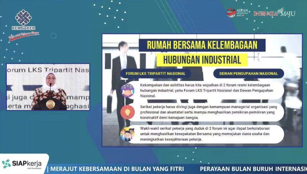 Menaker Ida Fauziyah dalam acara Mayday 2023 (youtube.com/Kemnterian Ketenagakerjaan RI)