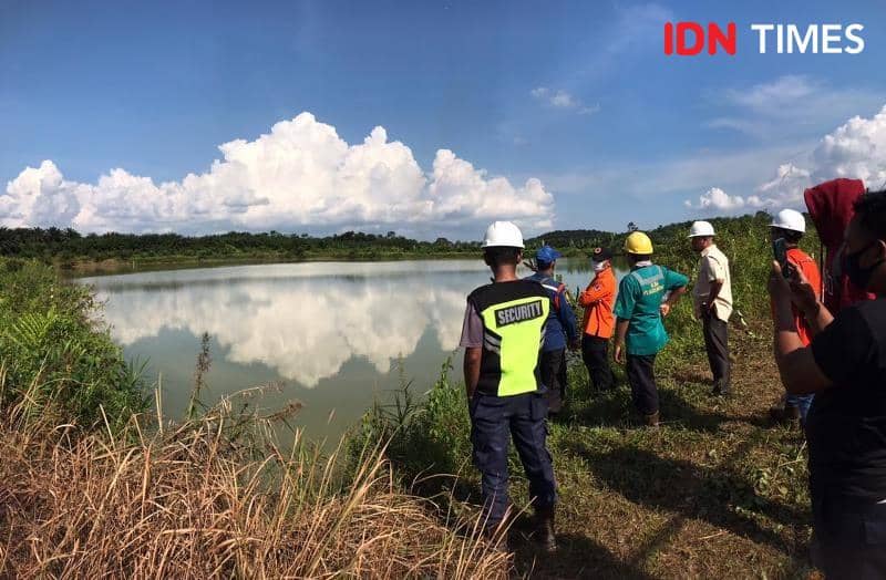 Waduk lokasi buaya serang warga dilakukan BPBD, Perusahaan PT. Agro Indomas, DPKP dan Polsek Sepaku (IDN Times/Ervan)