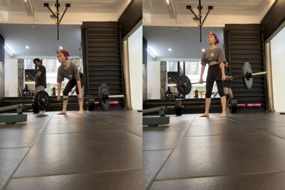 potret Isyana sarasvati olahraga beban (instagram.com/isyanasarasvati)