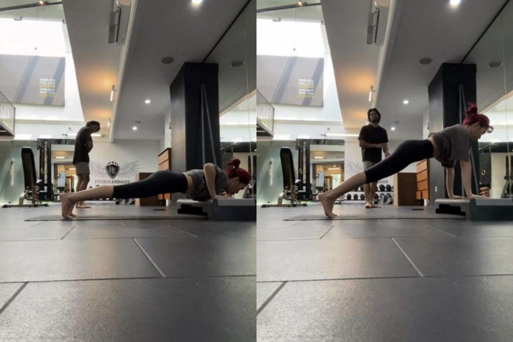 potret Isyana sarasvati olahraga beban (instagram.com/isyanasarasvati)