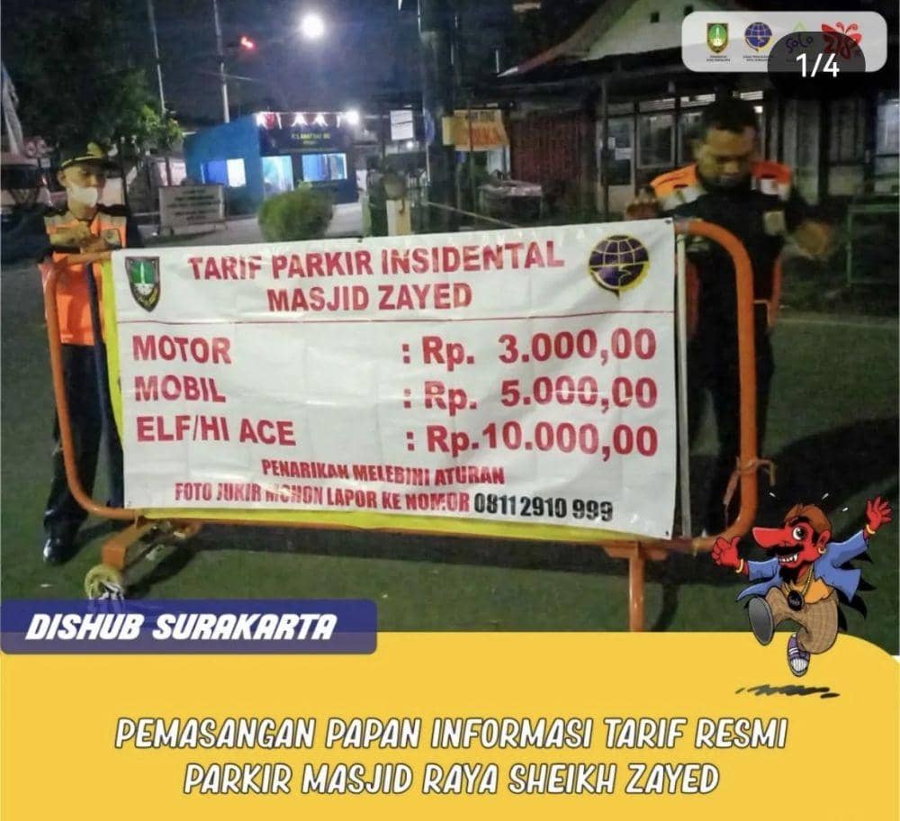 Tarif parkir baru di Masjid Syeikh Zayed Solo. (Instagram @dishubsurakarta)