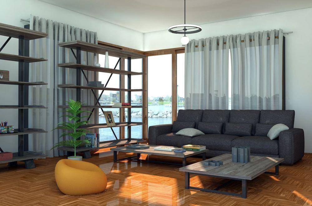 Ilustrasi ruang tamu desain interior minimalis industrial (pixabay.com/RaniRamli)