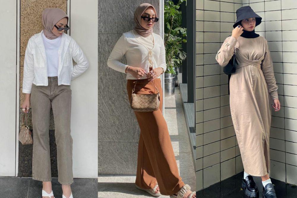 9 OOTD Hijab Nuansa Earth Tone ala Adya Asyra, Terlihat Menenangkan!