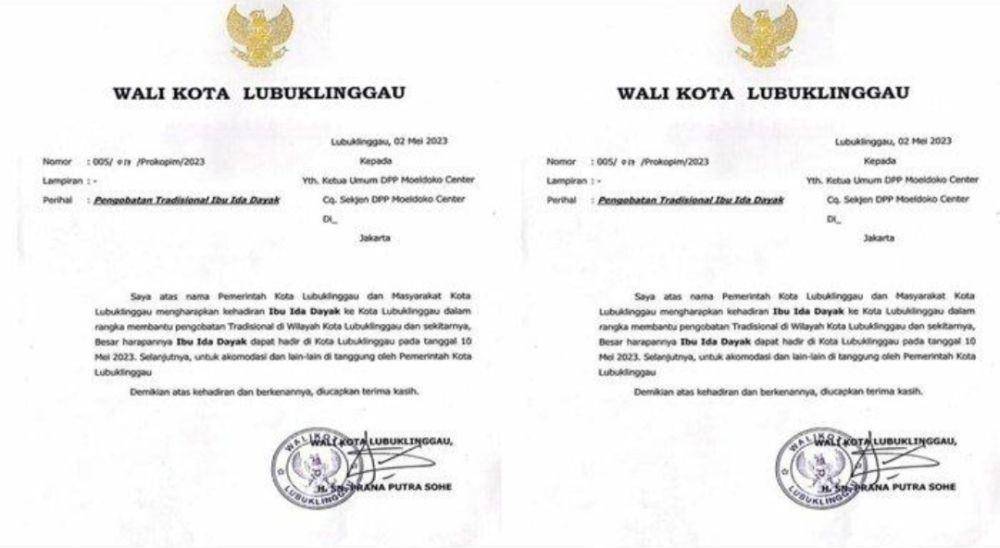 (Surat undangan untuk Ida Dayak Datang ke Lubuk Linggau) IDN Times/Istimewa