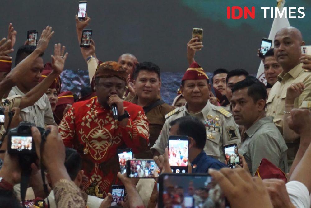 Prabowo dalam acara reuni akbar dan halal bihalal purnawirawan TNI-Polri di JEC, Bantul, DIY, Rabu (3/5/2023).(IDNTimes/Tunggu Damarjati)