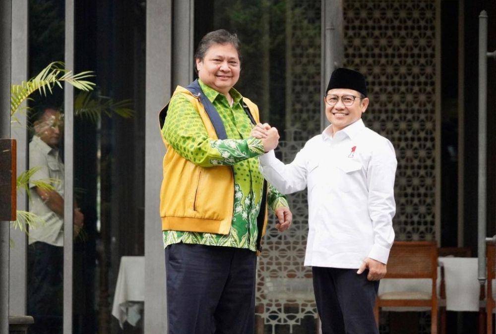 Ketum Partai Golkar, Airlangga Hartarto ketika halal bihalal dengan Ketum PKB, Muhaimin Iskandar di Plataran Senayan pada Rabu, 3 Mei 2023. (www.instagram.com/@golkar.indonesia)