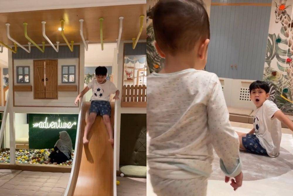 potret Rafathar dan Rayyanza main di playground kamar baru (instagram.com/shela_lala96)