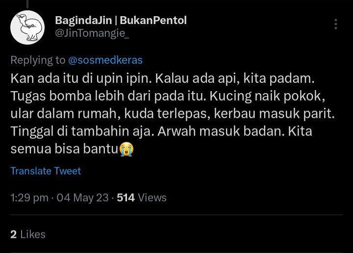 tugas damkar menurut warganet (twitter.com/ JinTomangie_)