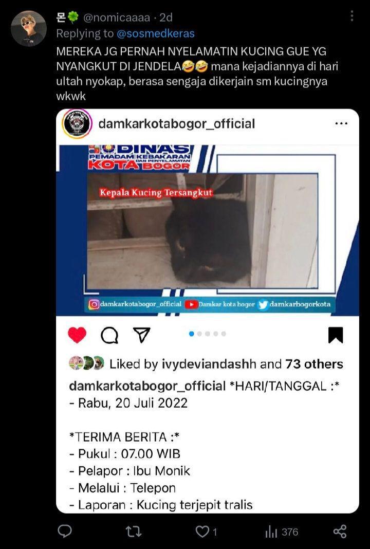 tugas damkar menurut warganet (twitter.com/ @nomicaaaa)