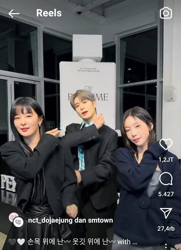 NCT DOJAEJUNG bersama Taeyeon SNSD dan Seulgi Red Velvet untuk Perfume Challenge (instagram.com/nct_dojaejung)