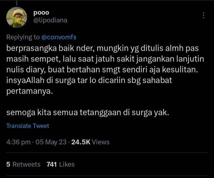 respon netizen saat ada yang curhat teman mengenai temannya yang meninggal (twitter.com/ @lipodiana)