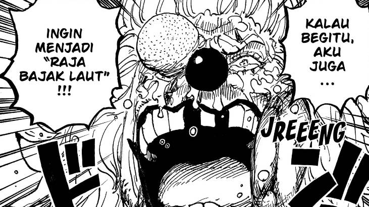 Buggy meminta Crocodile dan Mihawk untuk menjadikannya Raja Bajak Laut. (dok. Shueisha/One Piece)