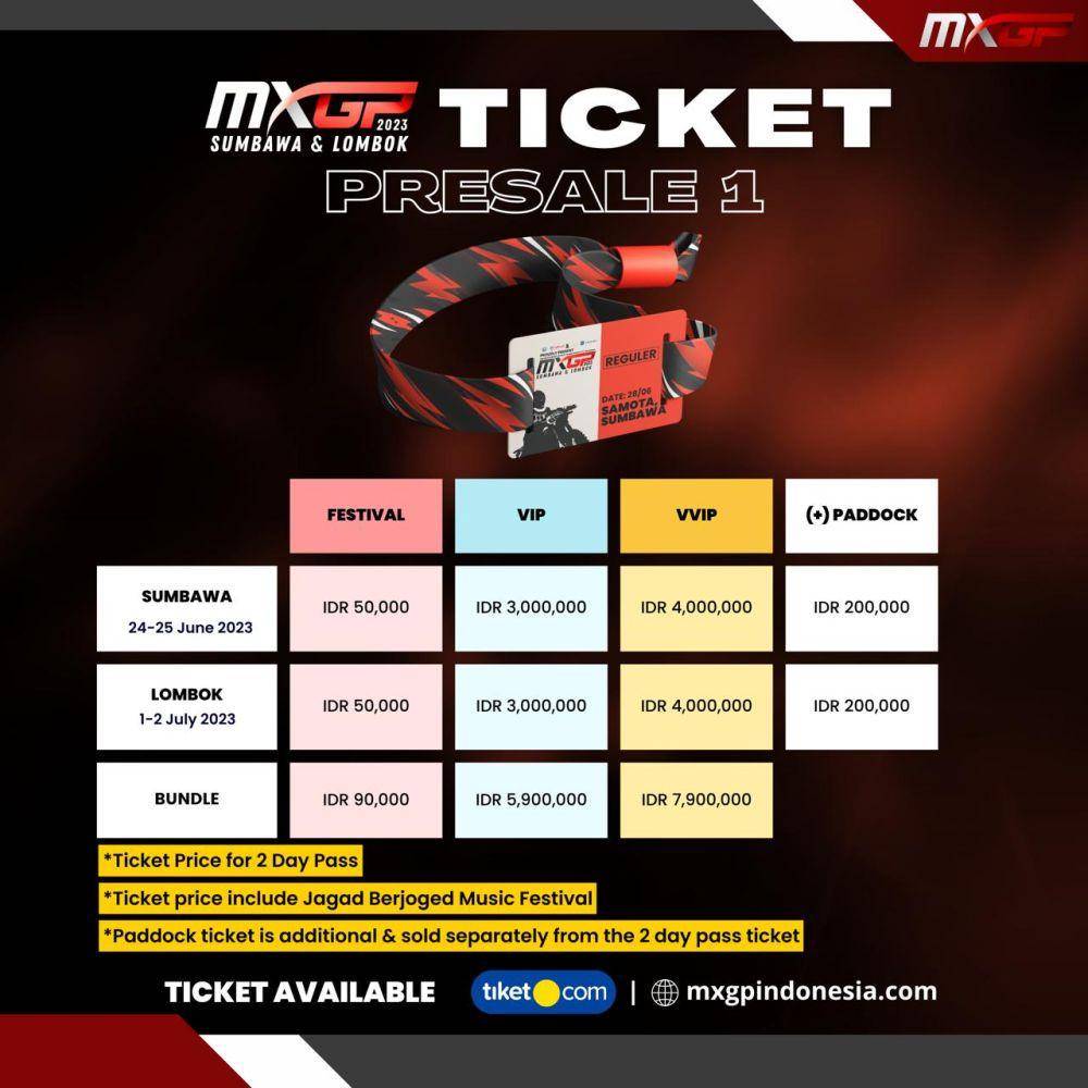 Daftar harga tiket MXGP Sumbawa dan MXGP Lombok 2023. (dok. PT. Carsten)